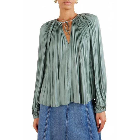 NEW ULLA JOHNSON electra long sleeve blouse in seaglass